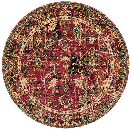 Burgundy 7' 1 x 7' 1 Saturn Round Area Rug Stain Resistant Easy Clean Classic Vintage Design Durable Carpet for Affordable Home Interiors for Sale at Rug Engine
