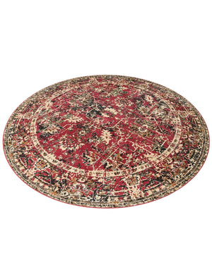 Burgundy 7' 10 x 7' 10 Saturn Round Area Rug Stain Resistant Easy Clean Classic Vintage Design Durable Carpet for Affordable Home Interiors for Sale at Rug Engine