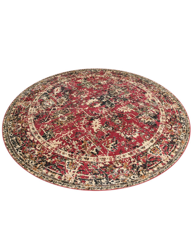Burgundy 7' 10 x 7' 10 Saturn Round Area Rug Stain Resistant Easy Clean Classic Vintage Design Durable Carpet for Affordable Home Interiors for Sale at Rug Engine