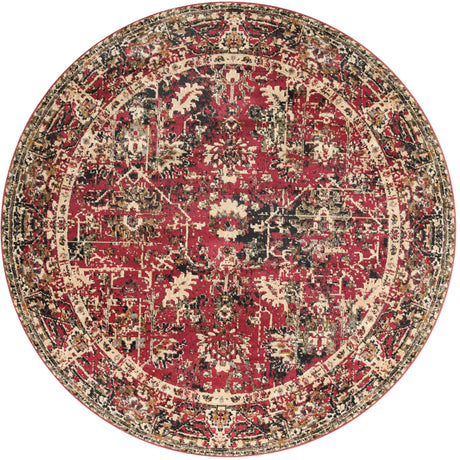 Burgundy 7' 10 x 7' 10 Saturn Round Area Rug Stain Resistant Easy Clean Classic Vintage Design Durable Carpet for Affordable Home Interiors for Sale at Rug Engine