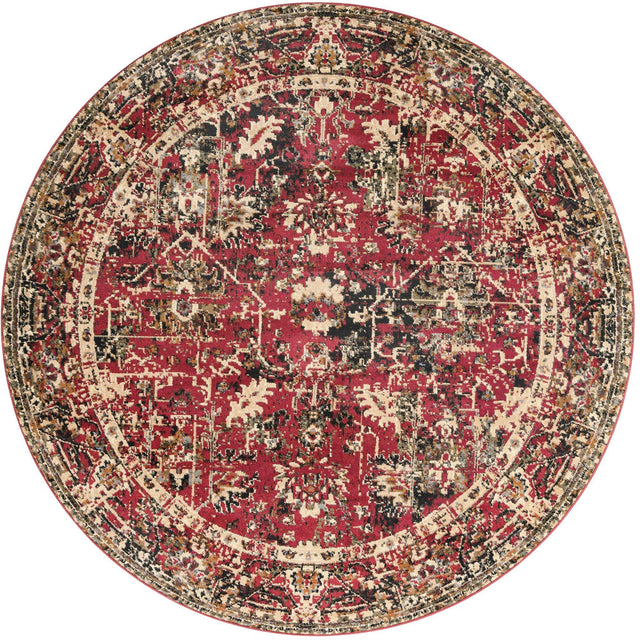 Burgundy 7' 10 x 7' 10 Saturn Round Area Rug Stain Resistant Easy Clean Classic Vintage Design Durable Carpet for Affordable Home Interiors for Sale at Rug Engine