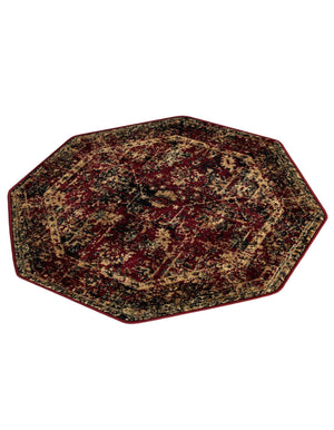 Burgundy 3' 1 x 3' 1 Saturn Octagon Area Rug Stain Resistant Easy Clean Classic Vintage Design Durable Carpet for Affordable Home Interiors for Sale at Rug Engine