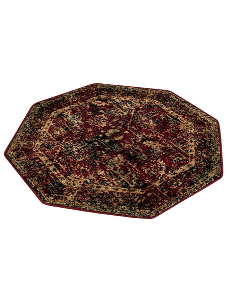 Burgundy 3' 1 x 3' 1 Saturn Octagon Area Rug Stain Resistant Easy Clean Classic Vintage Design Durable Carpet for Affordable Home Interiors for Sale at Rug Engine