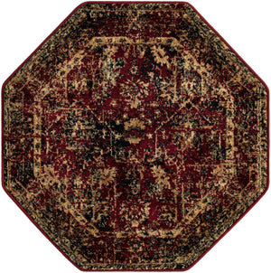 Burgundy 3' 1 x 3' 1 Saturn Octagon Area Rug Stain Resistant Easy Clean Classic Vintage Design Durable Carpet for Affordable Home Interiors for Sale at Rug Engine