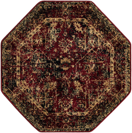 Burgundy 3' 1 x 3' 1 Saturn Octagon Area Rug Stain Resistant Easy Clean Classic Vintage Design Durable Carpet for Affordable Home Interiors for Sale at Rug Engine