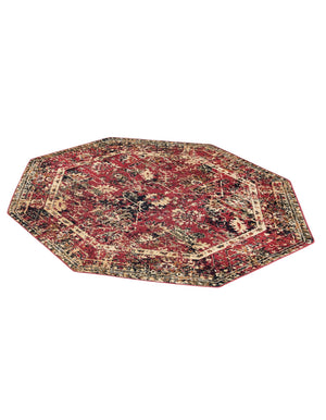 Burgundy 5' 3 x 5' 3 Saturn Octagon Area Rug Stain Resistant Easy Clean Classic Vintage Design Durable Carpet for Affordable Home Interiors for Sale at Rug Engine