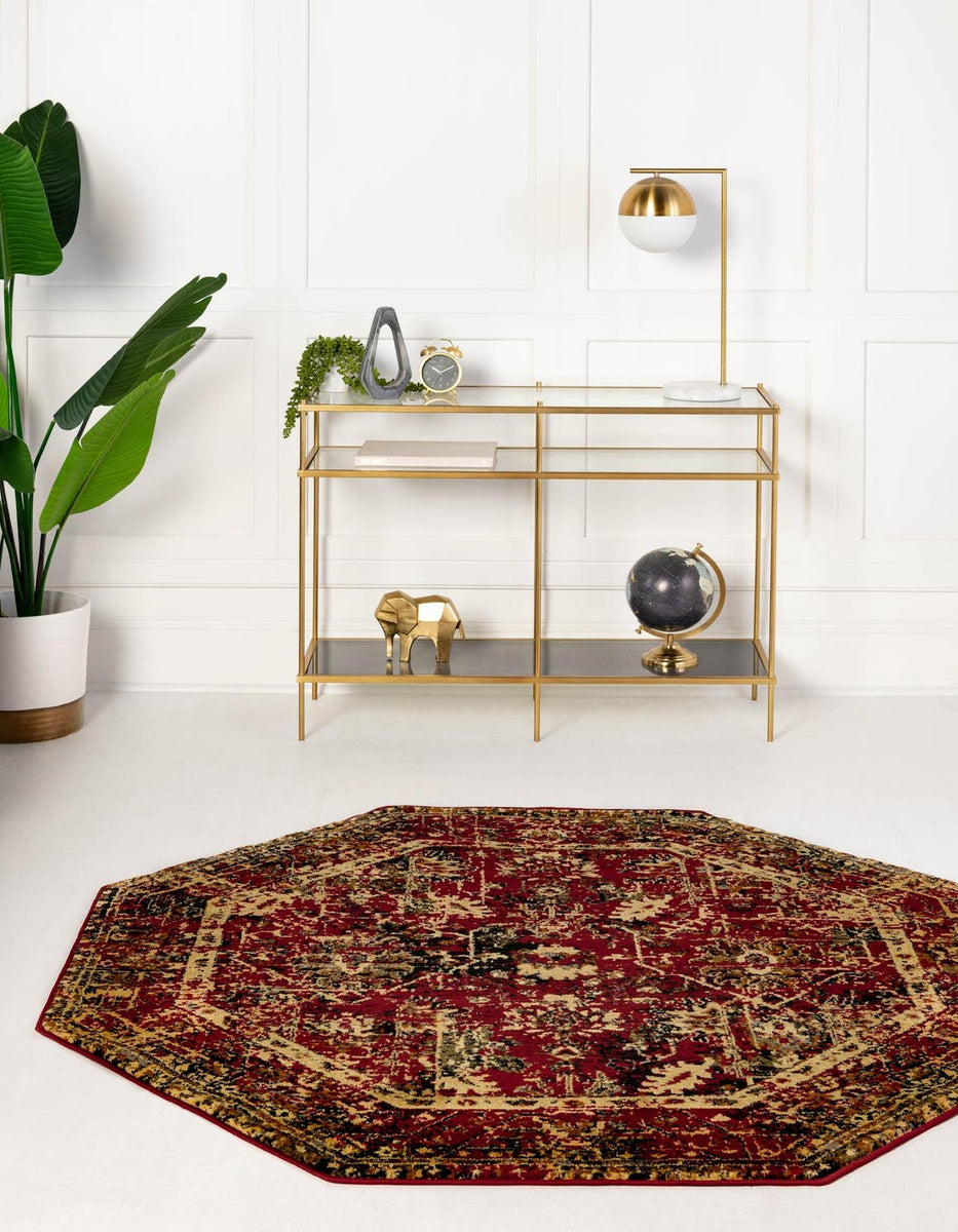 Burgundy 5' 3 x 5' 3 Saturn Octagon Area Rug Stain Resistant Easy Clea ...