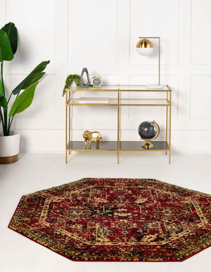 Burgundy 5' 3 x 5' 3 Saturn Octagon Area Rug Stain Resistant Easy Clean Classic Vintage Design Durable Carpet for Affordable Home Interiors for Sale at Rug Engine