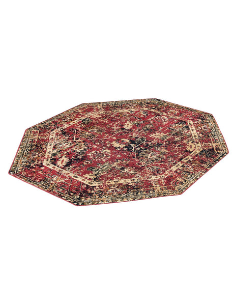 Burgundy 5' 3 x 5' 3 Saturn Octagon Area Rug Stain Resistant Easy Clean Classic Vintage Design Durable Carpet for Affordable Home Interiors for Sale at Rug Engine
