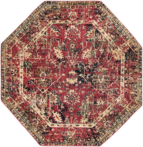 Burgundy 5' 3 x 5' 3 Saturn Octagon Area Rug Stain Resistant Easy Clean Classic Vintage Design Durable Carpet for Affordable Home Interiors for Sale at Rug Engine