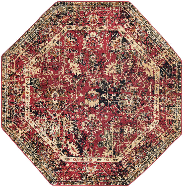 Burgundy 5' 3 x 5' 3 Saturn Octagon Area Rug Stain Resistant Easy Clean Classic Vintage Design Durable Carpet for Affordable Home Interiors for Sale at Rug Engine