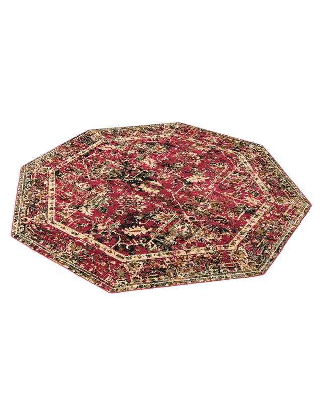 Burgundy 7' 10 x 7' 10 Saturn Octagon Area Rug Stain Resistant Easy Clean Classic Vintage Design Durable Carpet for Affordable Home Interiors for Sale at Rug Engine