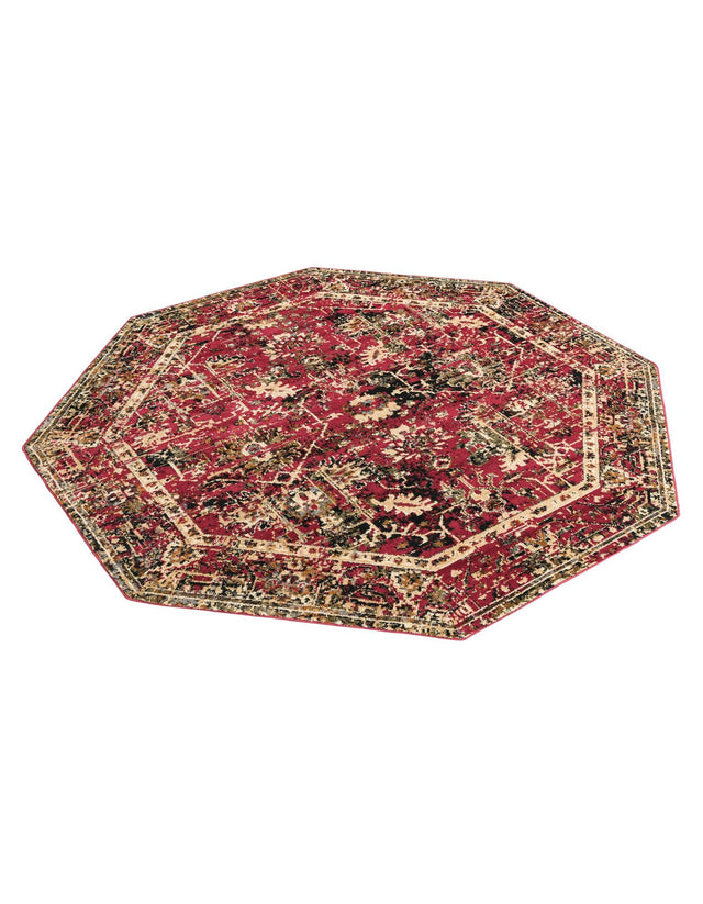 Burgundy 7' 10 x 7' 10 Saturn Octagon Area Rug Stain Resistant Easy Clean Classic Vintage Design Durable Carpet for Affordable Home Interiors for Sale at Rug Engine