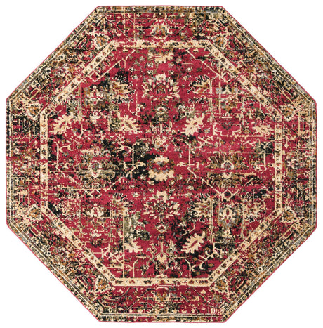 Burgundy 7' 10 x 7' 10 Saturn Octagon Area Rug Stain Resistant Easy Clean Classic Vintage Design Durable Carpet for Affordable Home Interiors for Sale at Rug Engine
