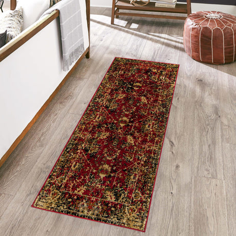 Burgundy 2' x 9' Saturn Runner Area Rug Stain Resistant Easy Clean Classic Vintage Design Durable Carpet for Affordable Home Interiors for Sale at Rug Engine