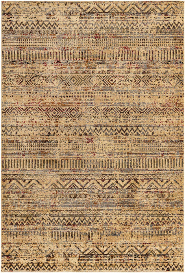 Beige 6' 1 x 9' Saturn Rectangle Area Rug Stain Resistant Easy Clean Classic Vintage Design Durable Carpet for Affordable Home Interiors for Sale at Rug Engine