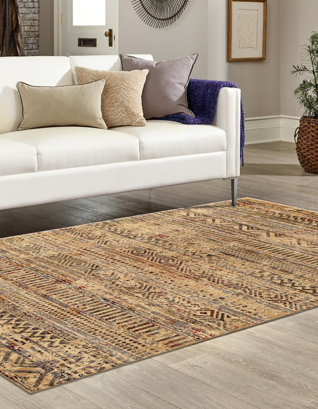 Beige 5' 3 x 7' 1 Saturn Rectangle Area Rug Stain Resistant Easy Clean Classic Vintage Design Durable Carpet for Affordable Home Interiors for Sale at Rug Engine