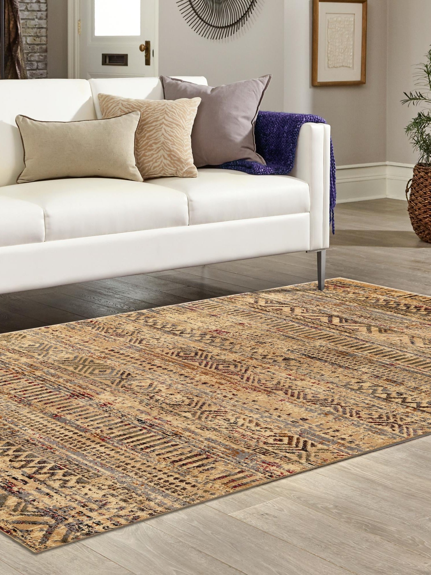 Beige 7' 1 x 10' Saturn Rectangle Area Rug Stain Resistant Easy Clean Classic Vintage Design Durable Carpet for Affordable Home Interiors for Sale at Rug Engine