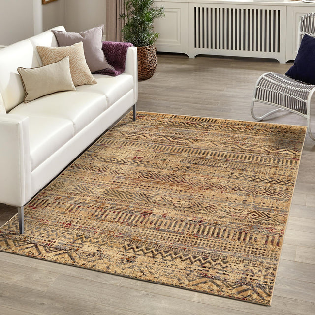 Beige 5' 3 x 7' 1 Saturn Rectangle Area Rug Stain Resistant Easy Clean Classic Vintage Design Durable Carpet for Affordable Home Interiors for Sale at Rug Engine