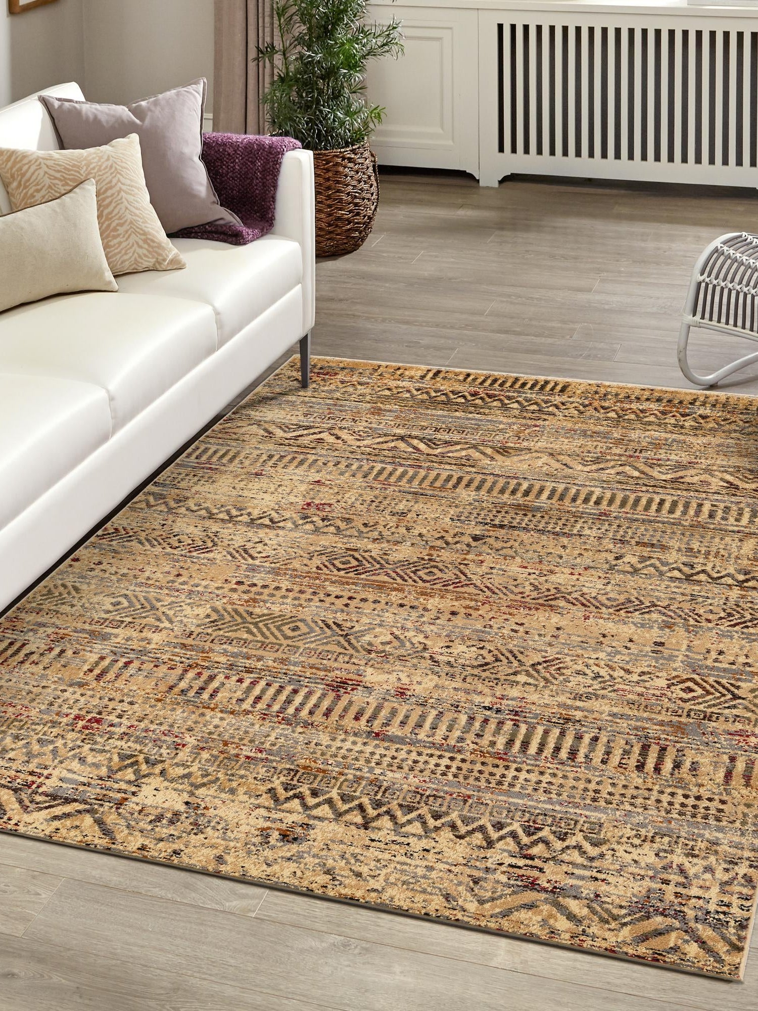 Beige 4' 1 x 6' 1 Saturn Rectangle Area Rug Stain Resistant Easy Clean Classic Vintage Design Durable Carpet for Affordable Home Interiors for Sale at Rug Engine
