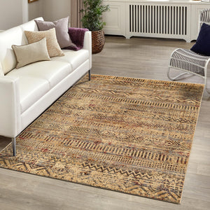 Beige 4' 1 x 6' 1 Saturn Rectangle Area Rug Stain Resistant Easy Clean Classic Vintage Design Durable Carpet for Affordable Home Interiors for Sale at Rug Engine