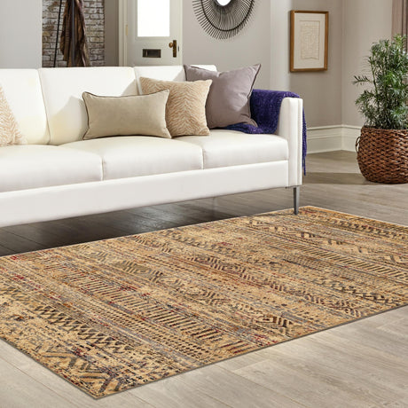 Beige 4' 1 x 6' 1 Saturn Rectangle Area Rug Stain Resistant Easy Clean Classic Vintage Design Durable Carpet for Affordable Home Interiors for Sale at Rug Engine