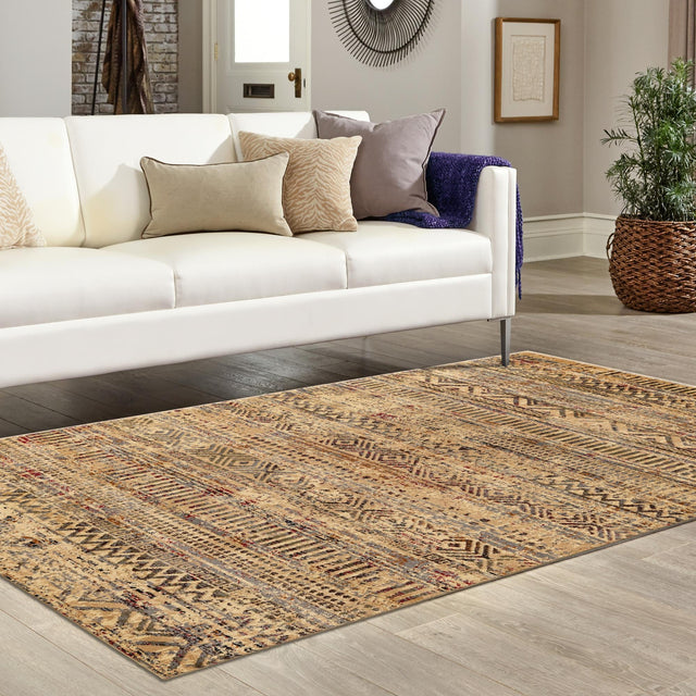 Beige 9' x 12' Saturn Rectangle Area Rug Stain Resistant Easy Clean Classic Vintage Design Durable Carpet for Affordable Home Interiors for Sale at Rug Engine