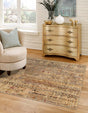 Beige 5' 3 x 5' 3 Saturn Square Area Rug Stain Resistant Easy Clean Classic Vintage Design Durable Carpet for Affordable Home Interiors for Sale at Rug Engine