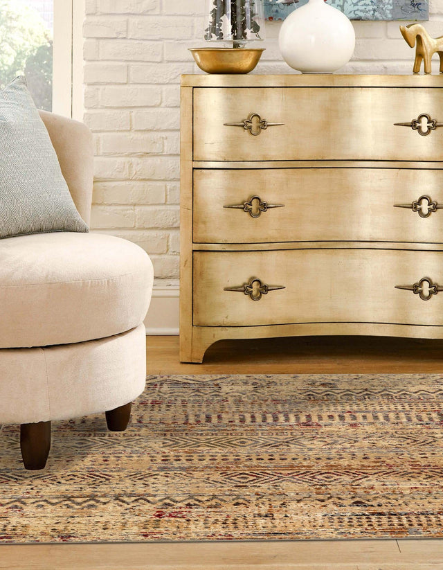 Beige 5' 3 x 5' 3 Saturn Square Area Rug Stain Resistant Easy Clean Classic Vintage Design Durable Carpet for Affordable Home Interiors for Sale at Rug Engine