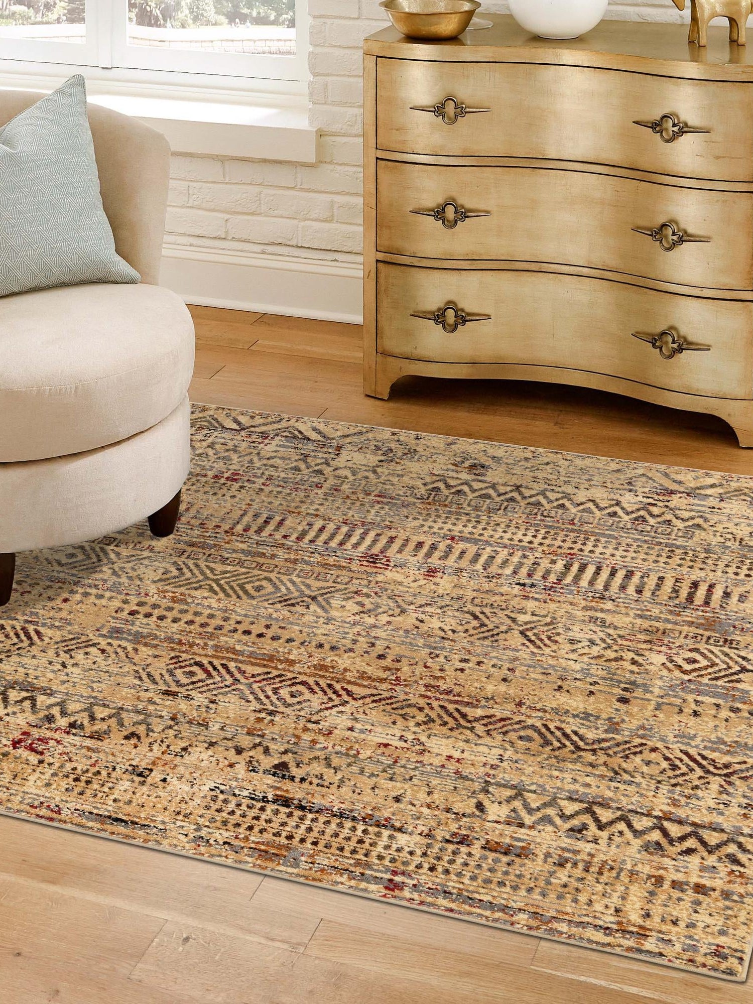 Beige 7' 10 x 7' 10 Saturn Square Area Rug Stain Resistant Easy Clean Classic Vintage Design Durable Carpet for Affordable Home Interiors for Sale at Rug Engine