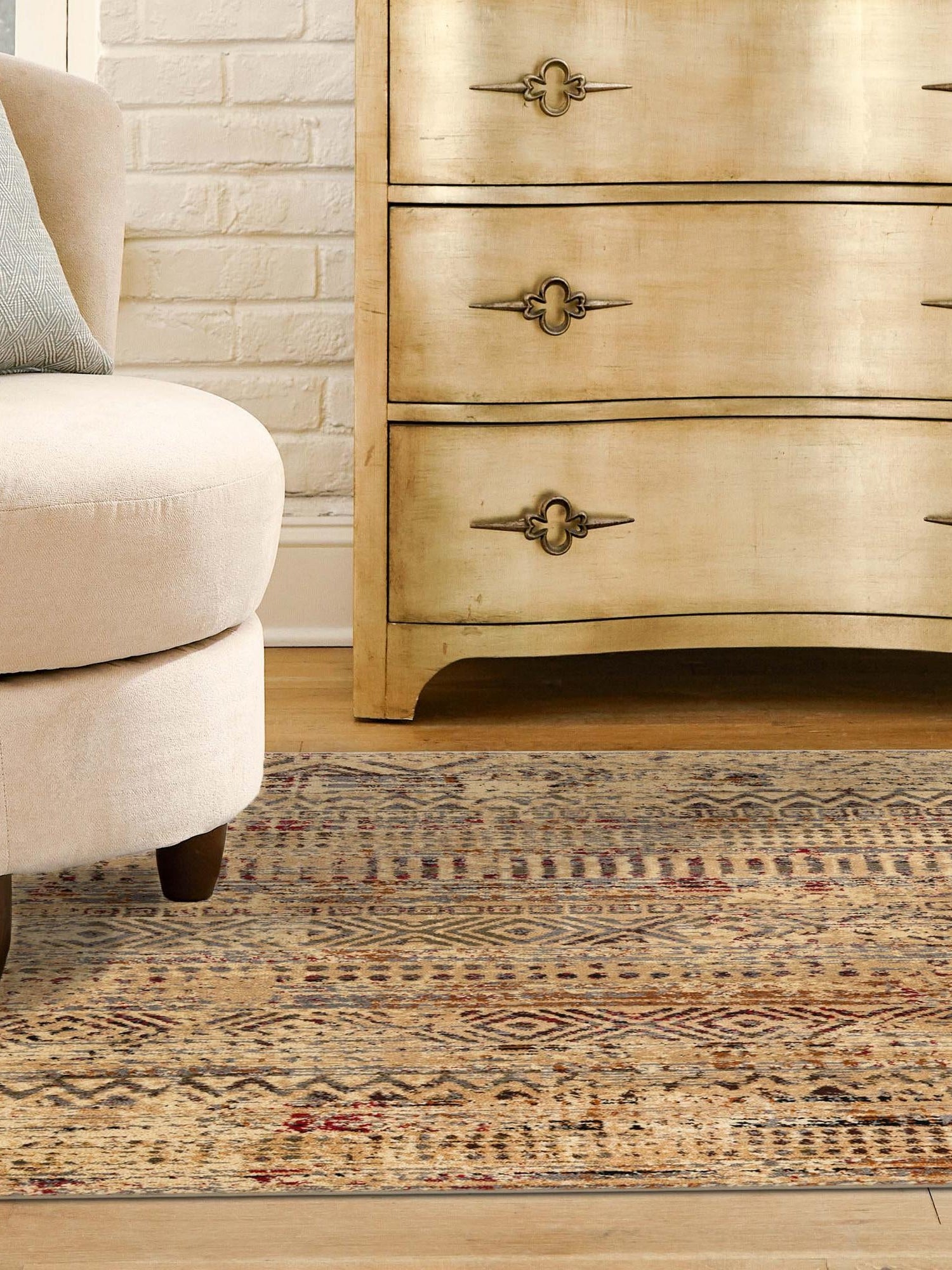 Beige 7' 10 x 7' 10 Saturn Square Area Rug Stain Resistant Easy Clean Classic Vintage Design Durable Carpet for Affordable Home Interiors for Sale at Rug Engine