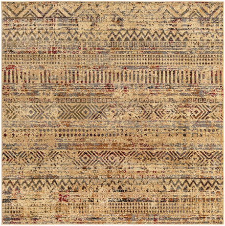 Beige 5' 3 x 5' 3 Saturn Square Area Rug Stain Resistant Easy Clean Classic Vintage Design Durable Carpet for Affordable Home Interiors for Sale at Rug Engine