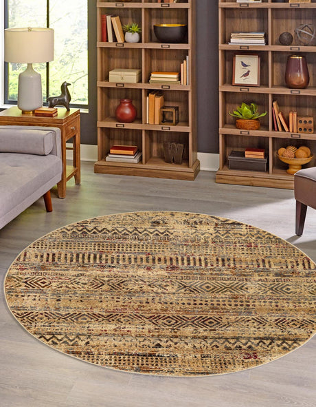 Beige 7' 10 x 7' 10 Saturn Round Area Rug Stain Resistant Easy Clean Classic Vintage Design Durable Carpet for Affordable Home Interiors for Sale at Rug Engine