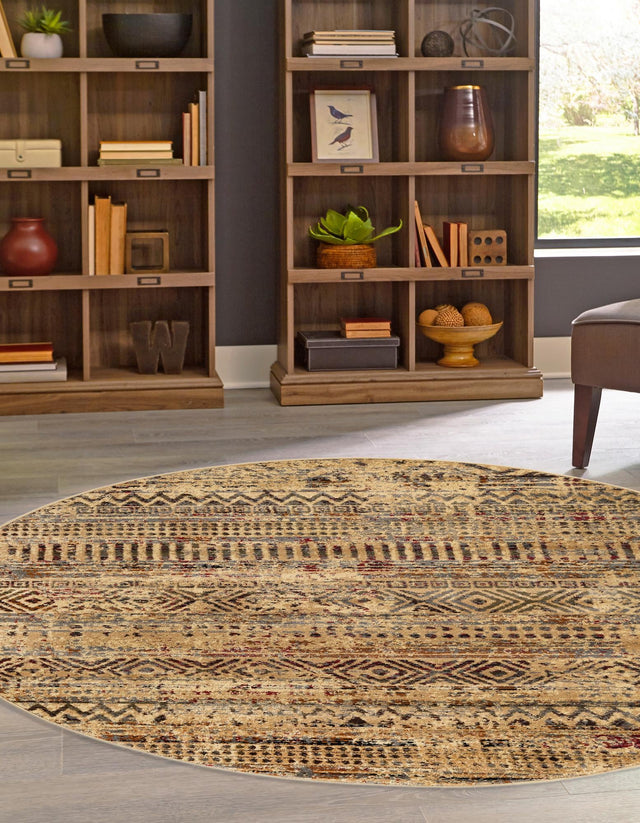 Beige 7' 1 x 7' 1 Saturn Round Area Rug Stain Resistant Easy Clean Classic Vintage Design Durable Carpet for Affordable Home Interiors for Sale at Rug Engine