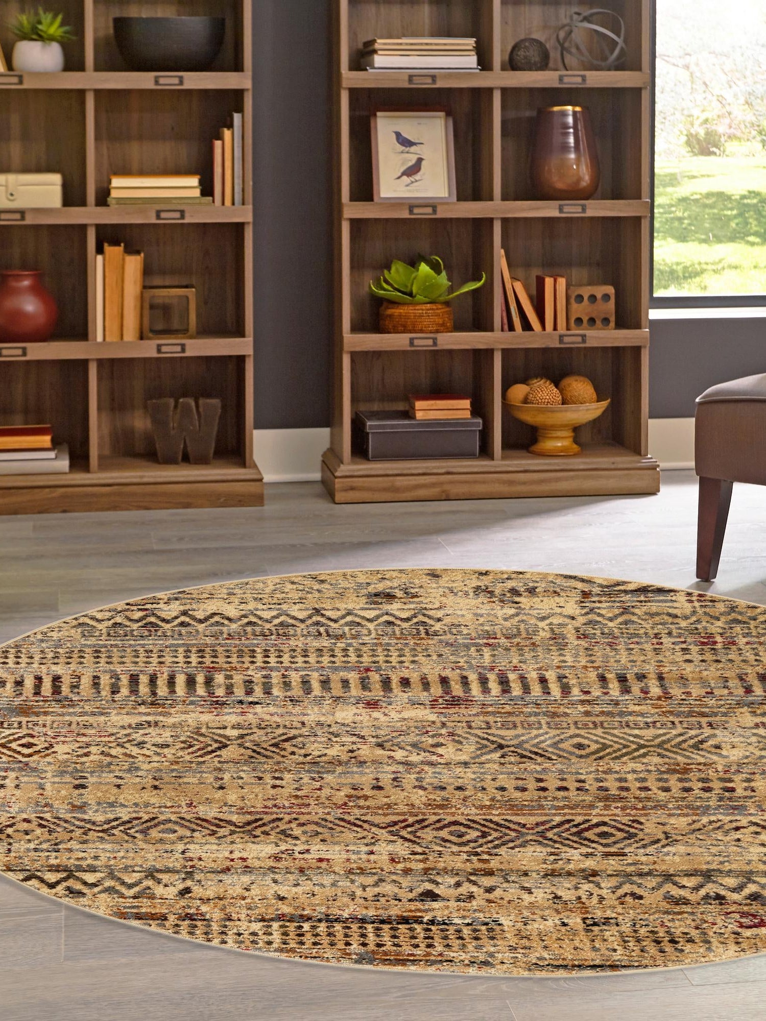 Beige 3' 1 x 3' 1 Saturn Round Area Rug Stain Resistant Easy Clean Classic Vintage Design Durable Carpet for Affordable Home Interiors for Sale at Rug Engine