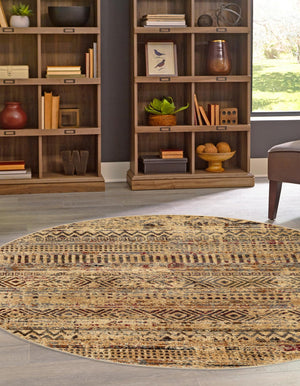 Beige 3' 1 x 3' 1 Saturn Round Area Rug Stain Resistant Easy Clean Classic Vintage Design Durable Carpet for Affordable Home Interiors for Sale at Rug Engine