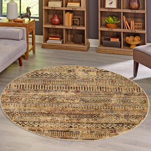 Beige 7' 1 x 7' 1 Saturn Round Area Rug Stain Resistant Easy Clean Classic Vintage Design Durable Carpet for Affordable Home Interiors for Sale at Rug Engine