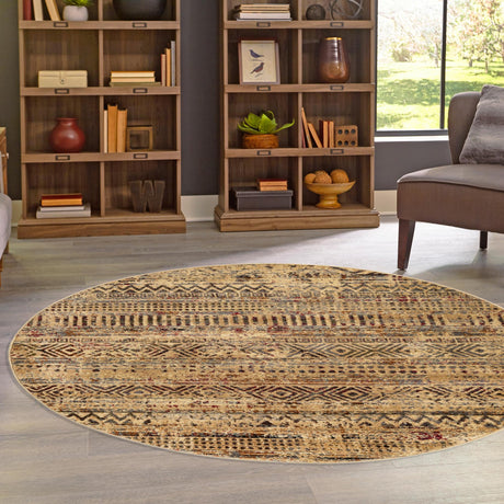 Beige 7' 1 x 7' 1 Saturn Round Area Rug Stain Resistant Easy Clean Classic Vintage Design Durable Carpet for Affordable Home Interiors for Sale at Rug Engine
