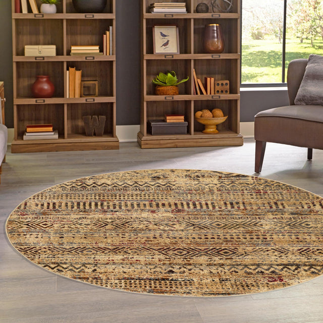 Beige 7' 1 x 7' 1 Saturn Round Area Rug Stain Resistant Easy Clean Classic Vintage Design Durable Carpet for Affordable Home Interiors for Sale at Rug Engine