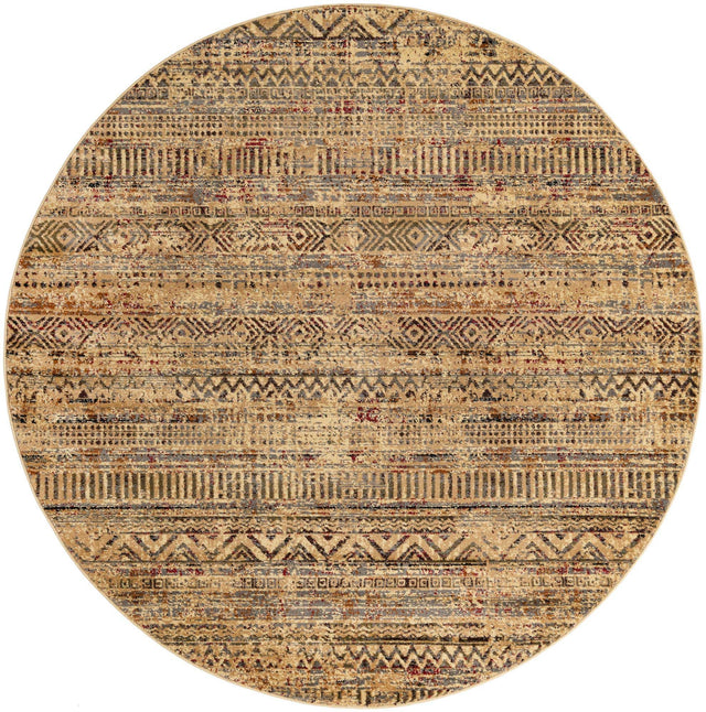 Beige 7' 1 x 7' 1 Saturn Round Area Rug Stain Resistant Easy Clean Classic Vintage Design Durable Carpet for Affordable Home Interiors for Sale at Rug Engine