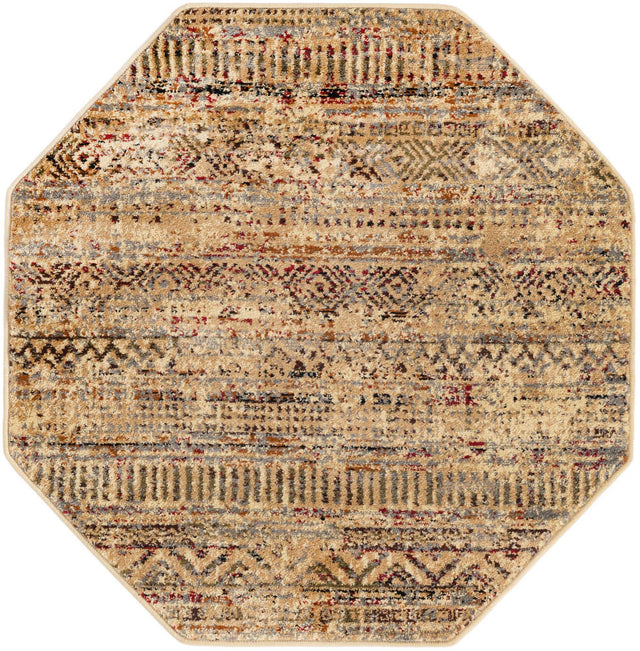 Beige 3' 1 x 3' 1 Saturn Octagon Area Rug Stain Resistant Easy Clean Classic Vintage Design Durable Carpet for Affordable Home Interiors for Sale at Rug Engine