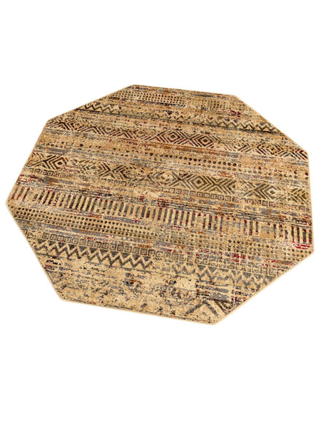 Beige 5' 3 x 5' 3 Saturn Octagon Area Rug Stain Resistant Easy Clean Classic Vintage Design Durable Carpet for Affordable Home Interiors for Sale at Rug Engine