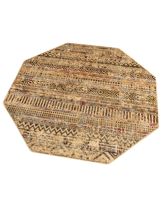 Beige 5' 3 x 5' 3 Saturn Octagon Area Rug Stain Resistant Easy Clean Classic Vintage Design Durable Carpet for Affordable Home Interiors for Sale at Rug Engine