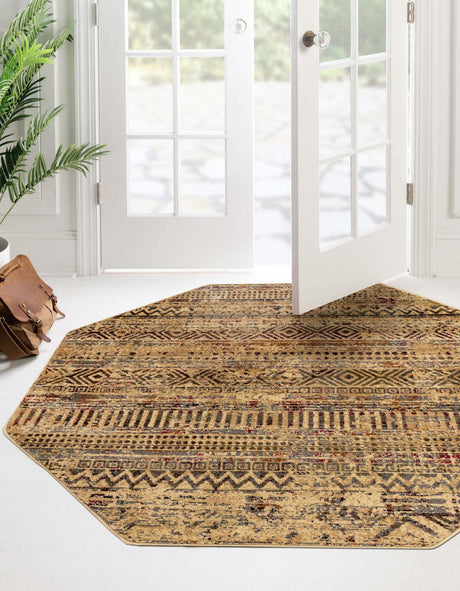 Beige 7' 10 x 7' 10 Saturn Octagon Area Rug Stain Resistant Easy Clean Classic Vintage Design Durable Carpet for Affordable Home Interiors for Sale at Rug Engine