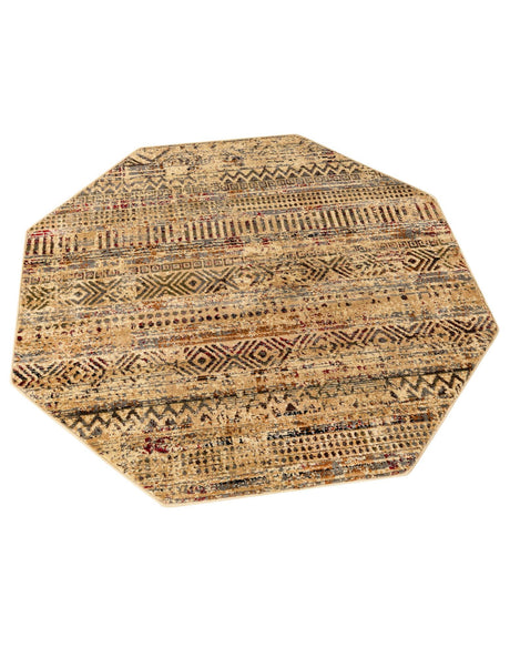 Beige 5' 3 x 5' 3 Saturn Octagon Area Rug Stain Resistant Easy Clean Classic Vintage Design Durable Carpet for Affordable Home Interiors for Sale at Rug Engine