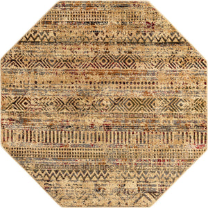Beige 5' 3 x 5' 3 Saturn Octagon Area Rug Stain Resistant Easy Clean Classic Vintage Design Durable Carpet for Affordable Home Interiors for Sale at Rug Engine