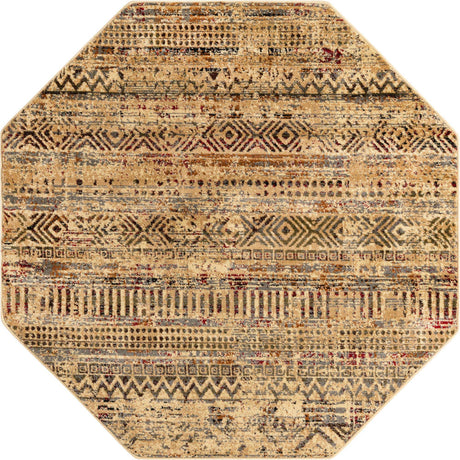 Beige 5' 3 x 5' 3 Saturn Octagon Area Rug Stain Resistant Easy Clean Classic Vintage Design Durable Carpet for Affordable Home Interiors for Sale at Rug Engine