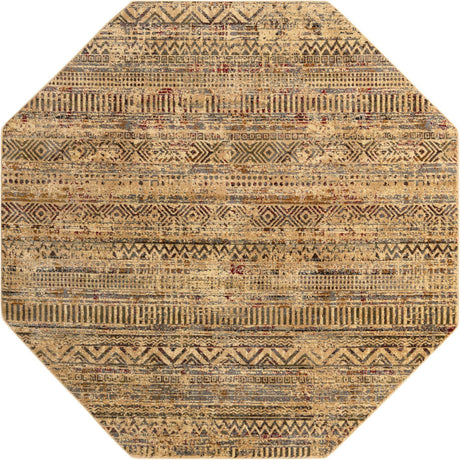 Beige 7' 10 x 7' 10 Saturn Octagon Area Rug Stain Resistant Easy Clean Classic Vintage Design Durable Carpet for Affordable Home Interiors for Sale at Rug Engine