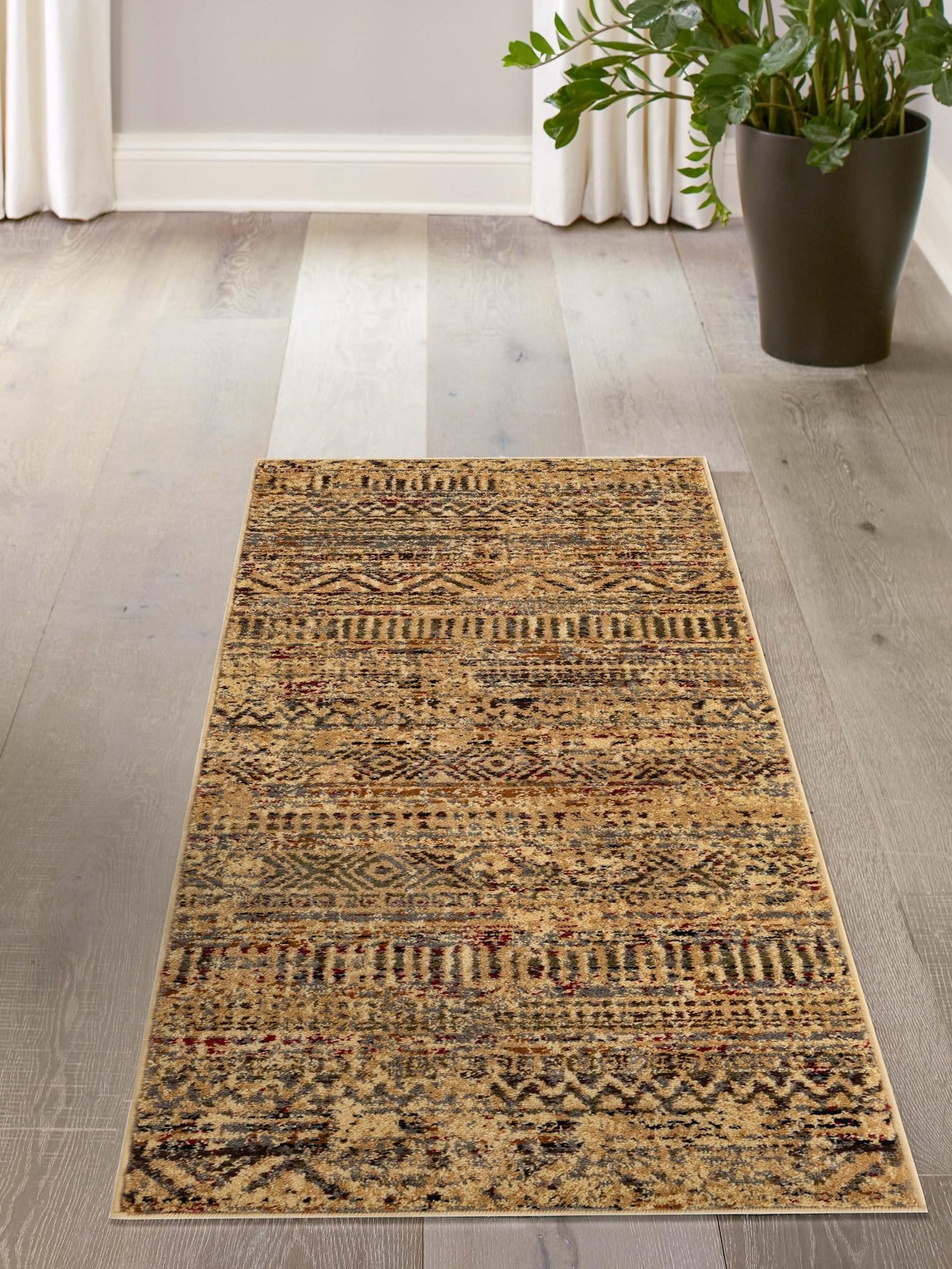 Beige 2' 7 x 10' Saturn Runner Area Rug Stain Resistant Easy Clean Classic Vintage Design Durable Carpet for Affordable Home Interiors for Sale at Rug Engine