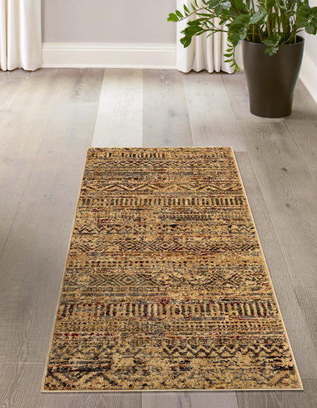 Beige 2' 7 x 10' Saturn Runner Area Rug Stain Resistant Easy Clean Classic Vintage Design Durable Carpet for Affordable Home Interiors for Sale at Rug Engine